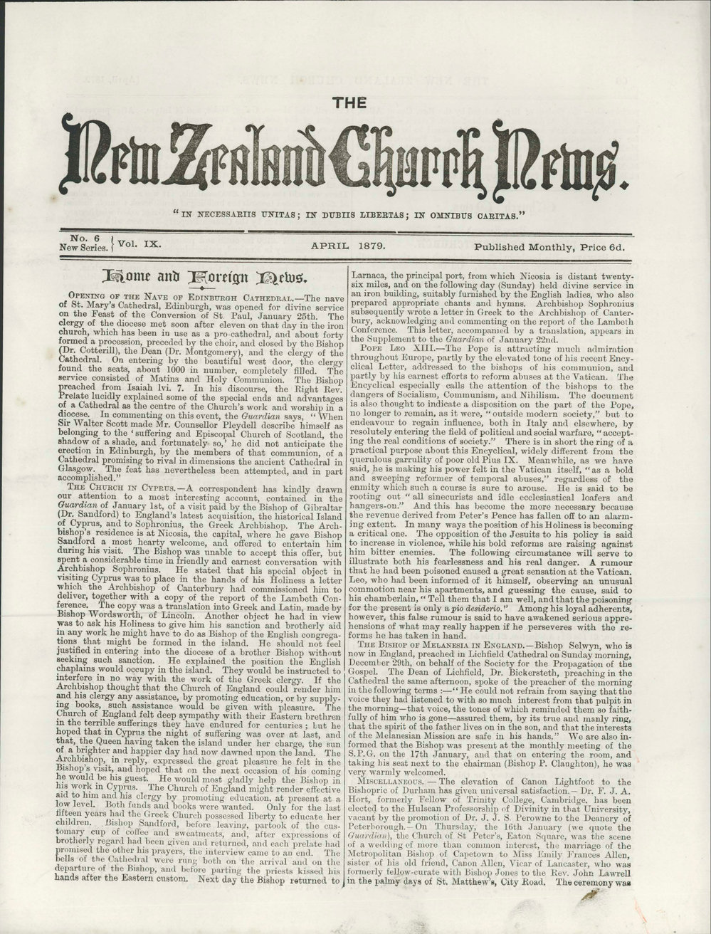 The New Zealand Church News: Issue 6, April 1879