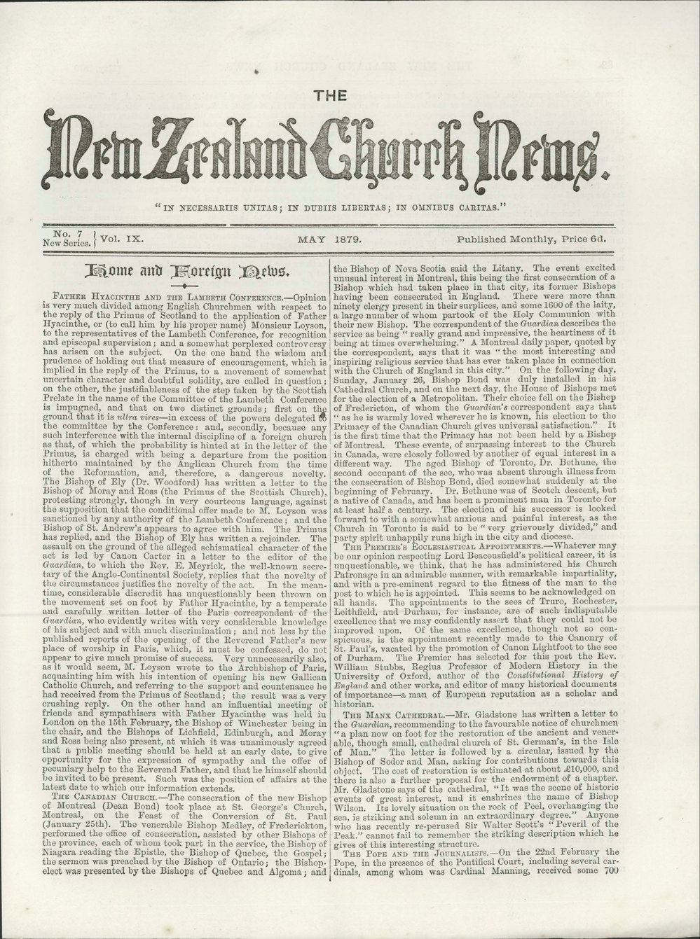 The New Zealand Church News: Issue 7, May 1879