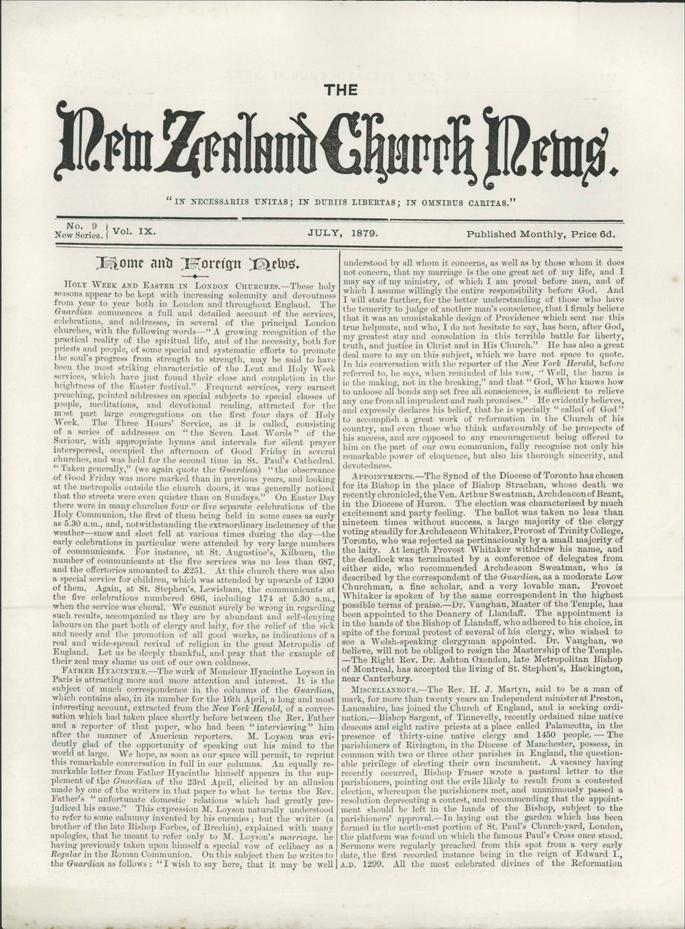 The New Zealand Church News: Issue 9, July 1879