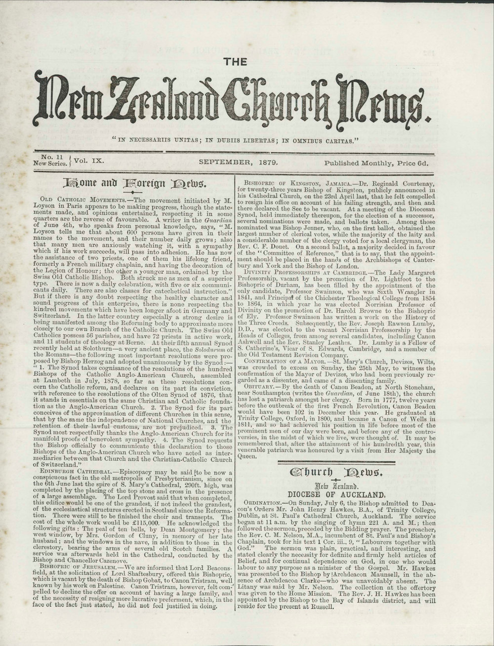 The New Zealand Church News: Issue 11, September 1879