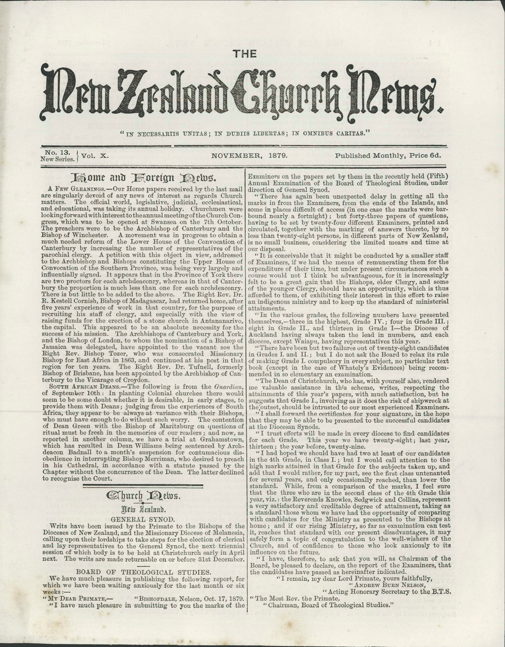 The New Zealand Church News: Issue 1, November 1879