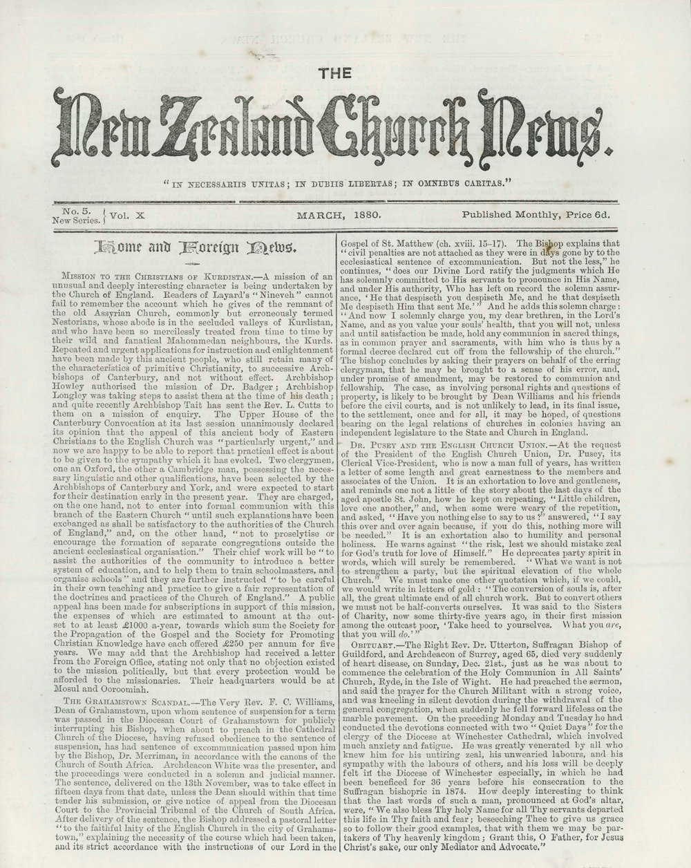 The New Zealand Church News: Issue 5, March 1880