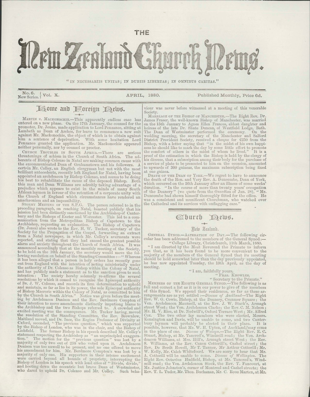 The New Zealand Church News: Issue 6, April 1880