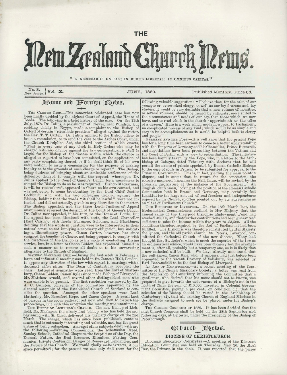 The New Zealand Church News: Issue 8, June 1880
