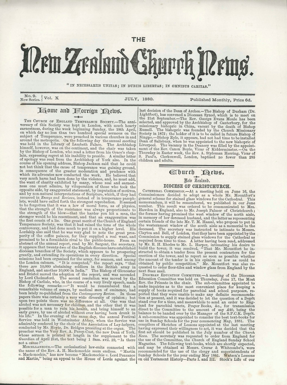 The New Zealand Church News: Issue 9, July 1880
