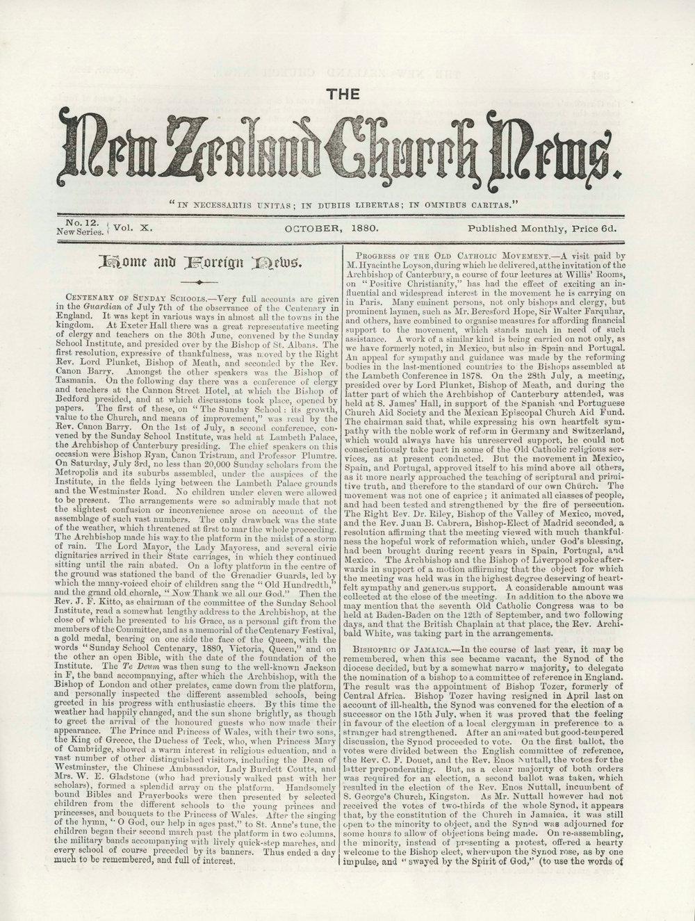 The New Zealand Church News: Issue 12, October 1880