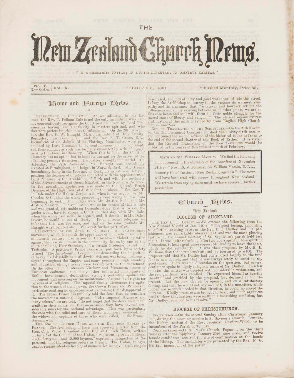 The New Zealand Church News: Issue 16, February 1881