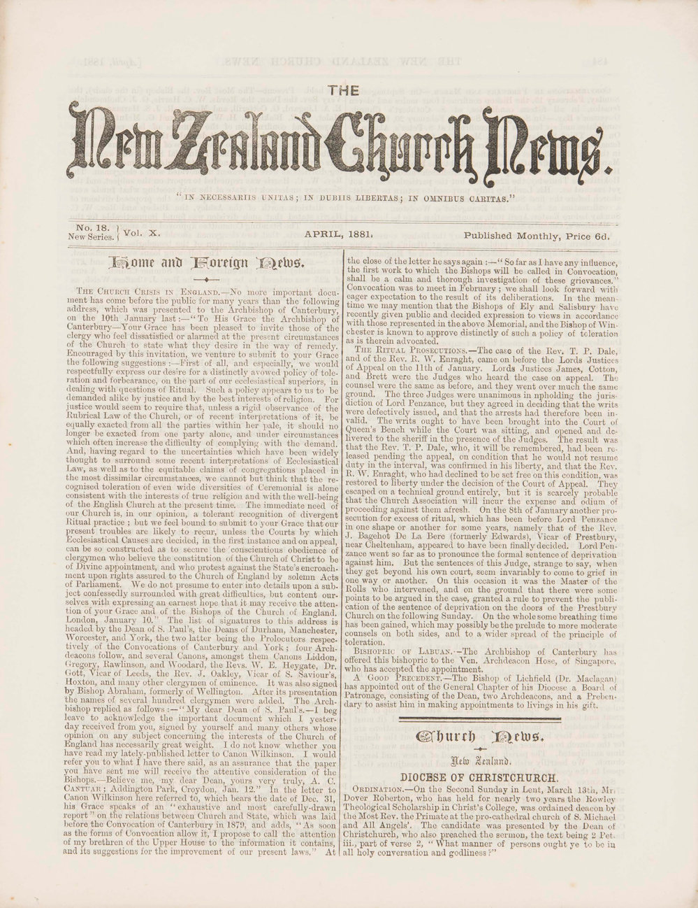 The New Zealand Church News: Issue  18, April 1881