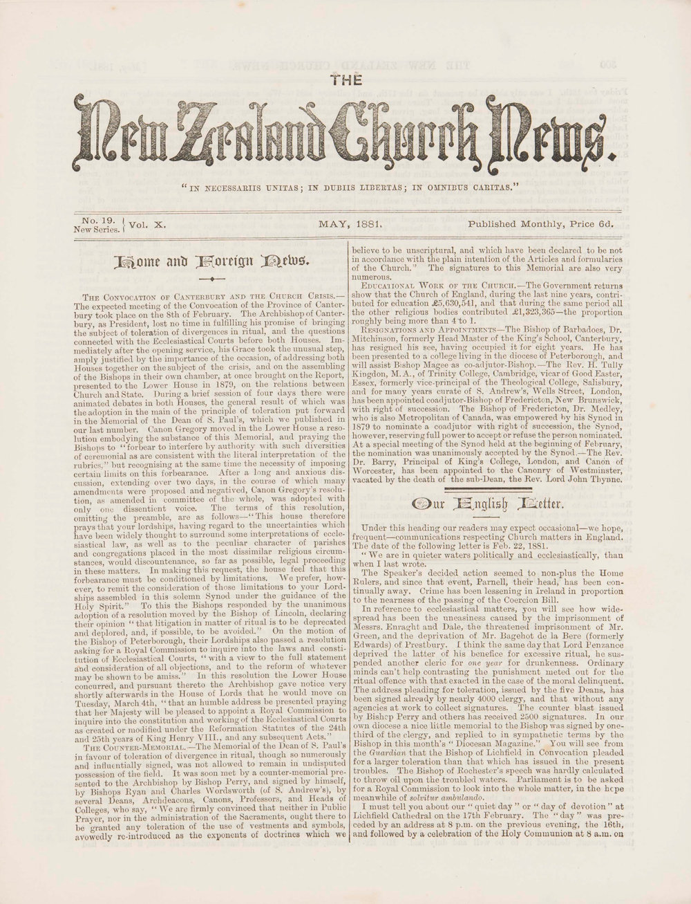 The New Zealand Church News: Issue 19, May 1881