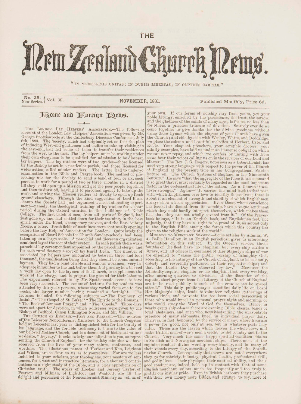 The New Zealand Church News: Issue 25, November 1881