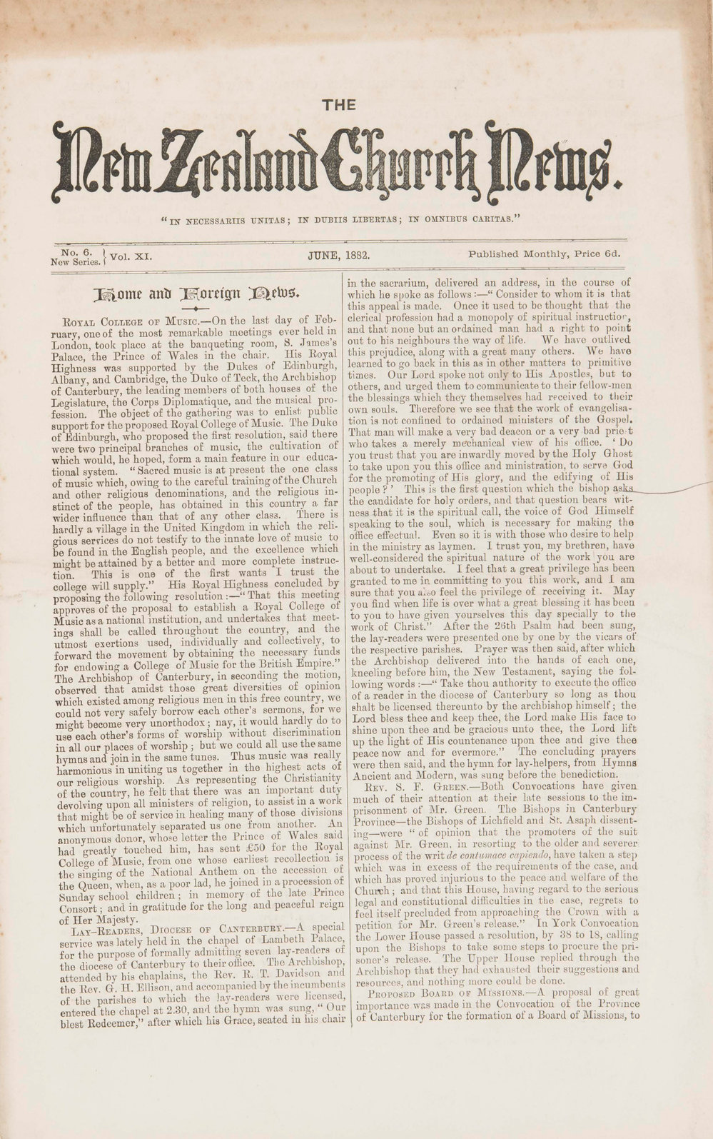 The New Zealand Church News: Issue 6, June 1882