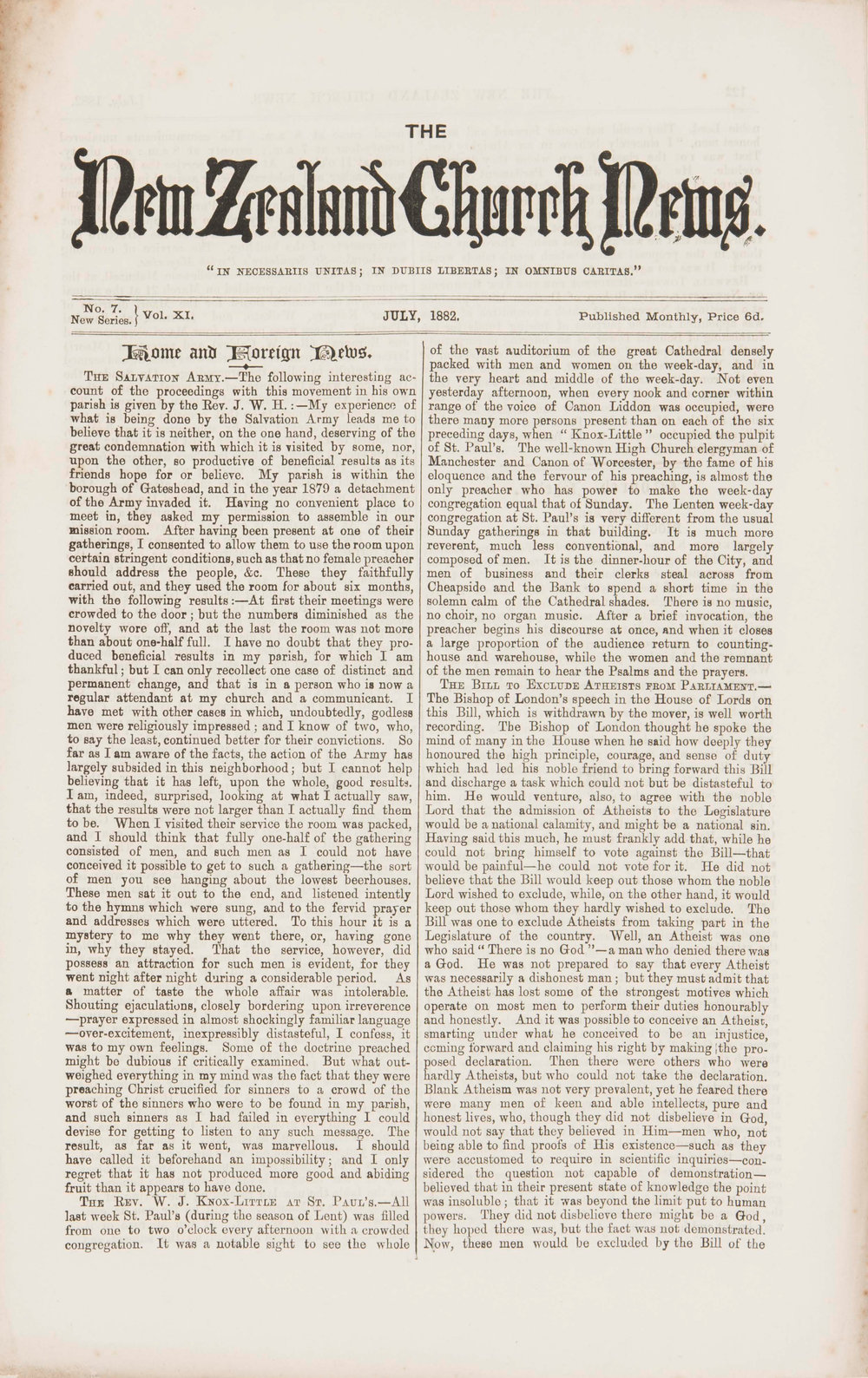 The New Zealand Church News: Issue 7, July 1882