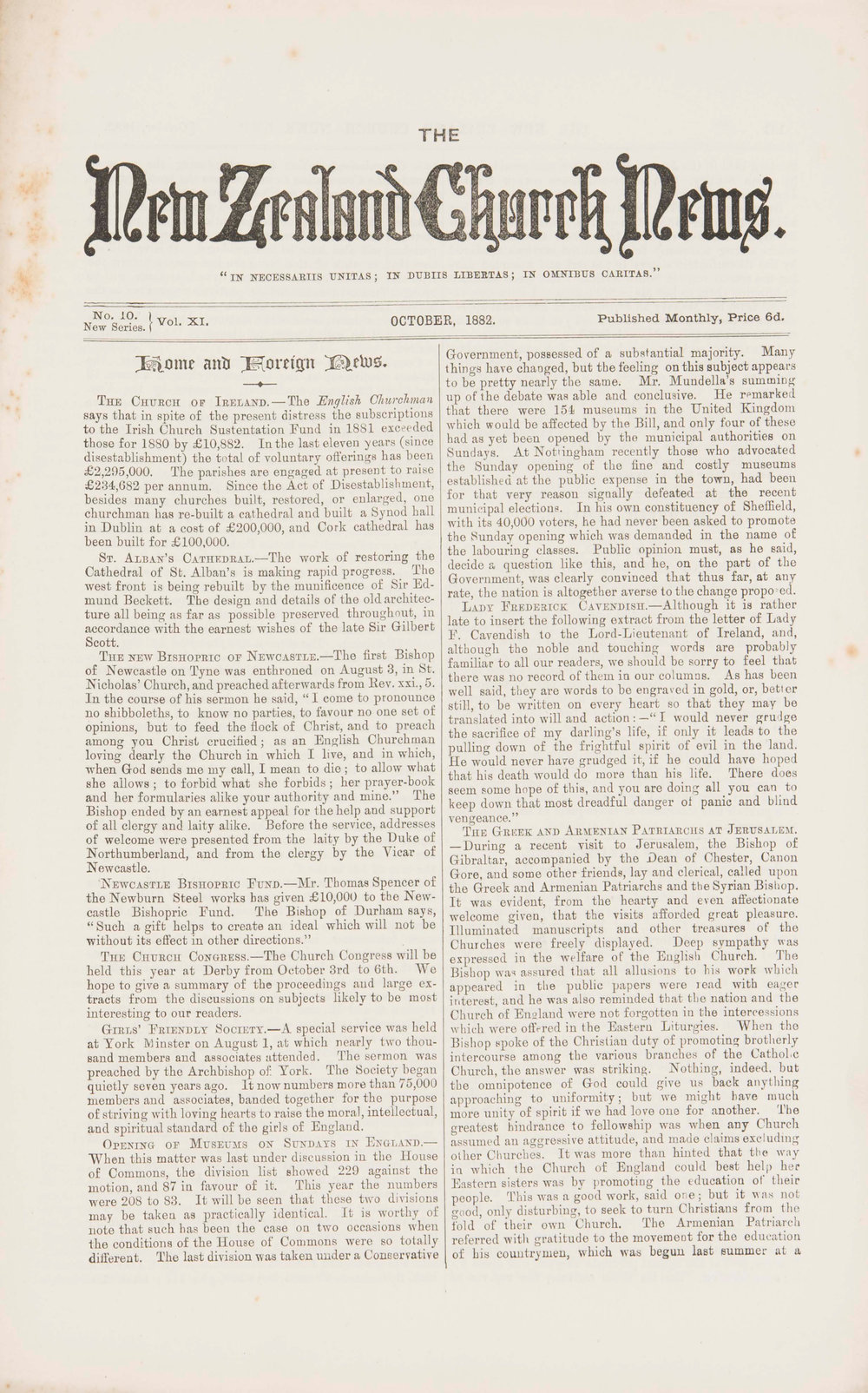The New Zealand Church News: Issue  10, October 1882