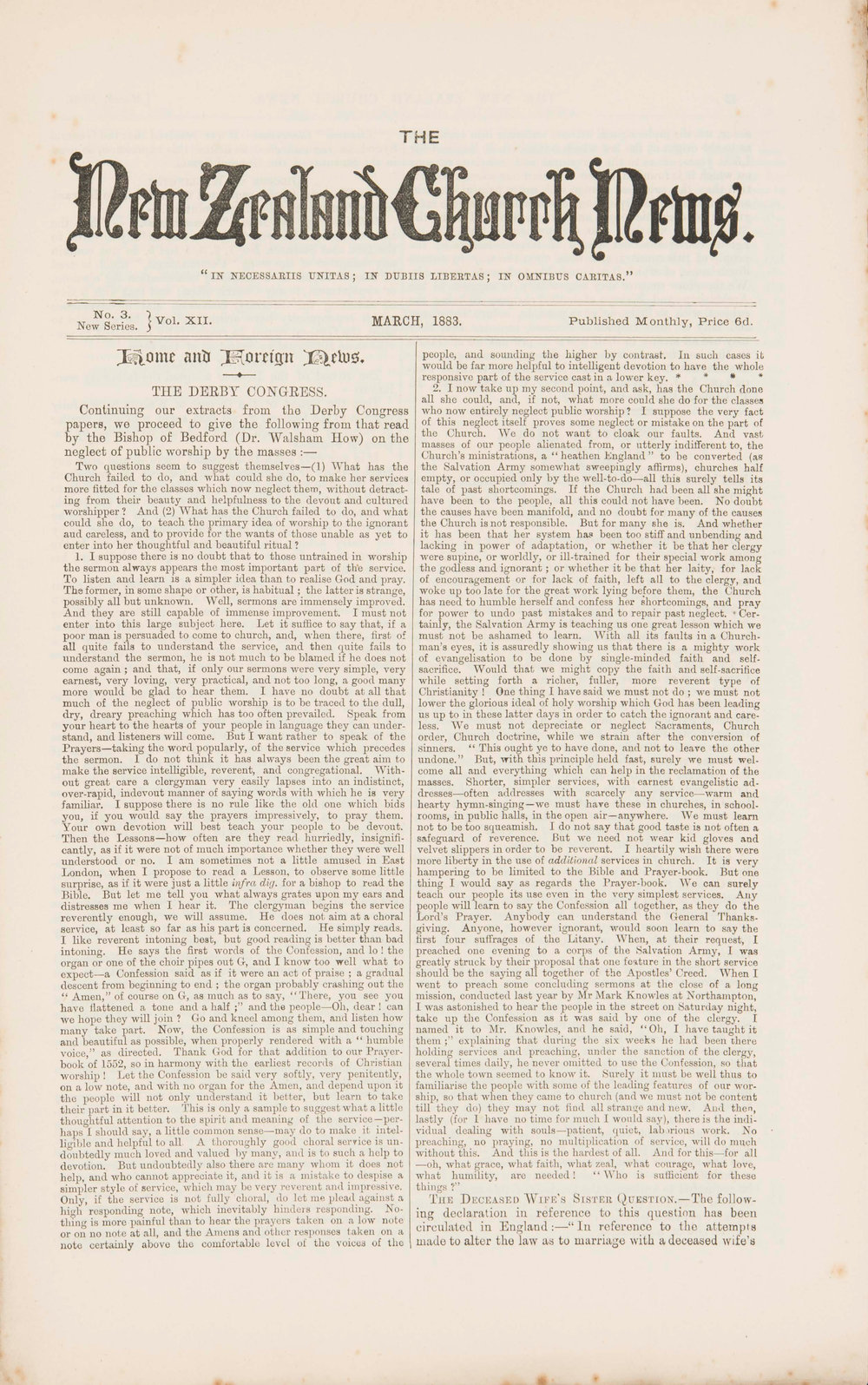 The New Zealand Church News: Issue 3, March 1883