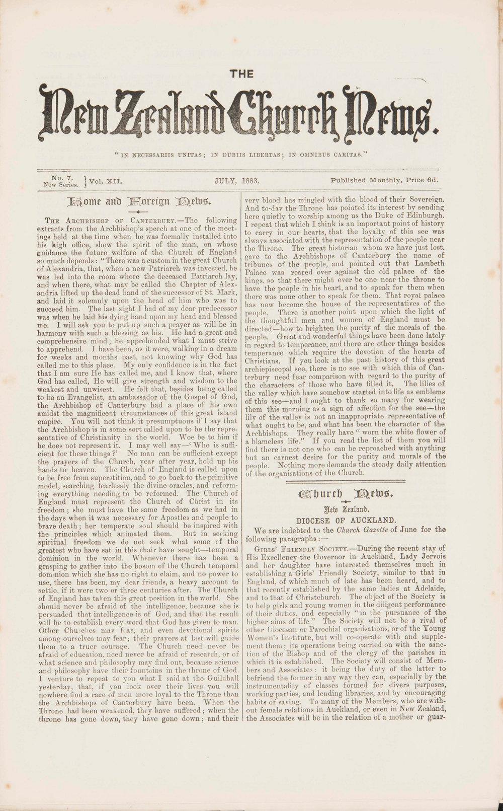 The New Zealand Church News: Issue 7, July 1883