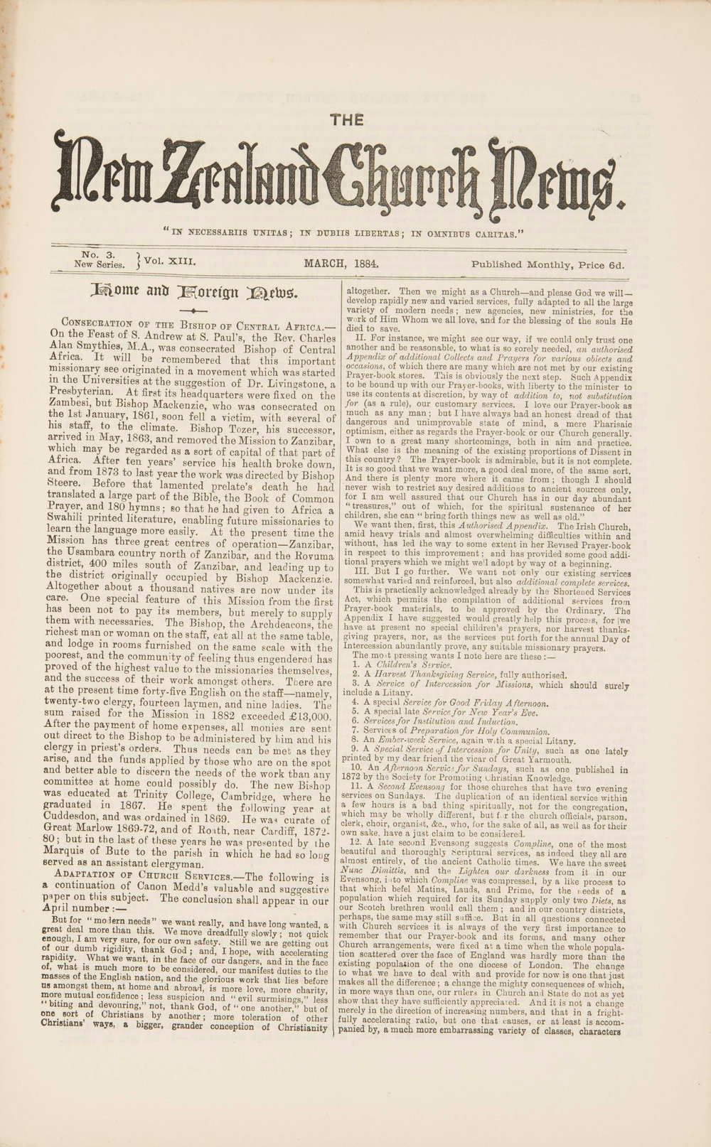 The New Zealand Church News: Issue 3, March 1884