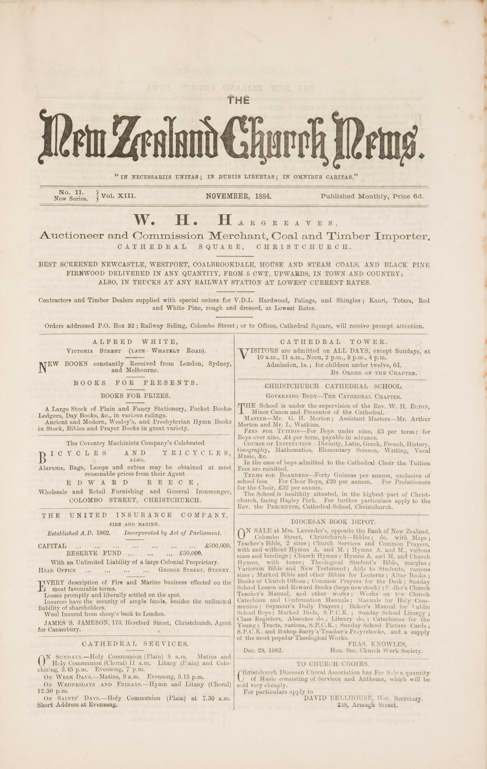 The New Zealand Church News: Issue 11, November 1884