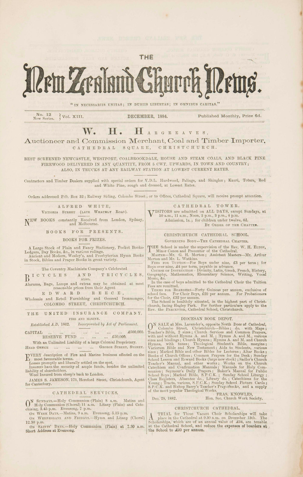 The New Zealand Church News: Issue 12, December 1884