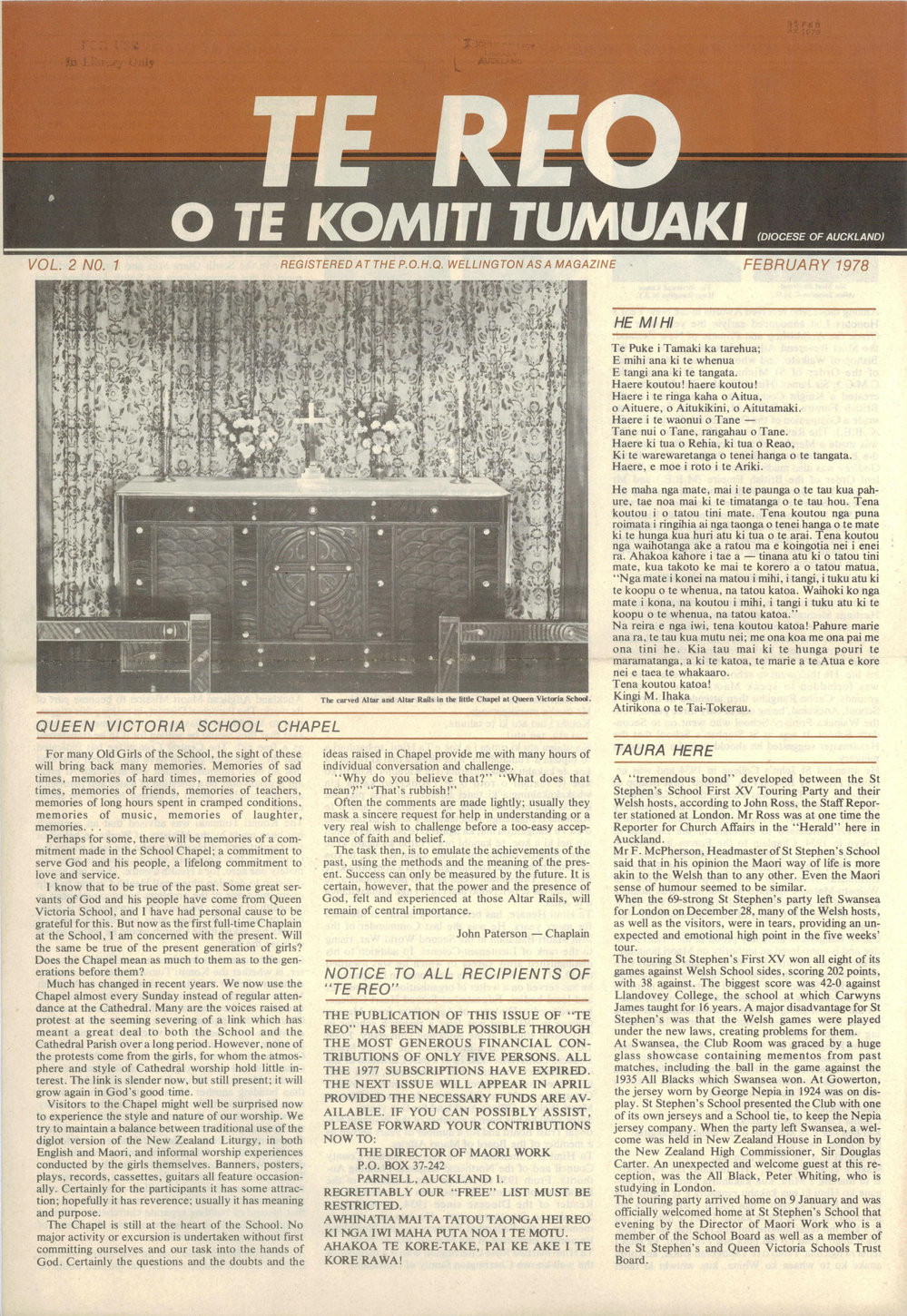 Te Reo o te Komiki Tumuaki: February 1978
