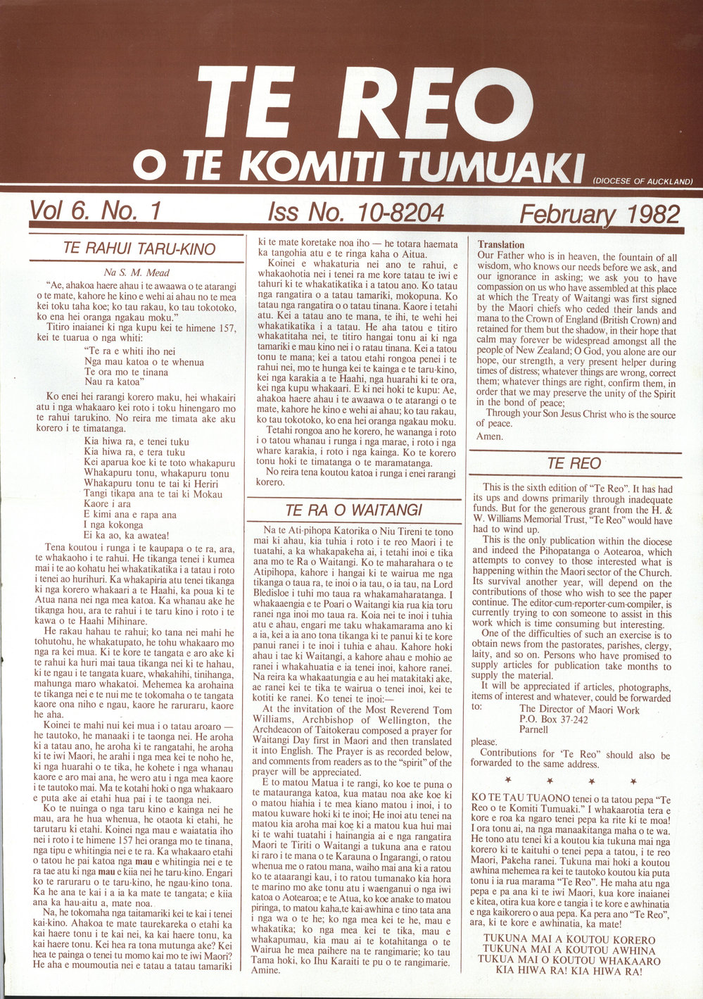 Te Reo o te Komiki Tumuaki: February 1982