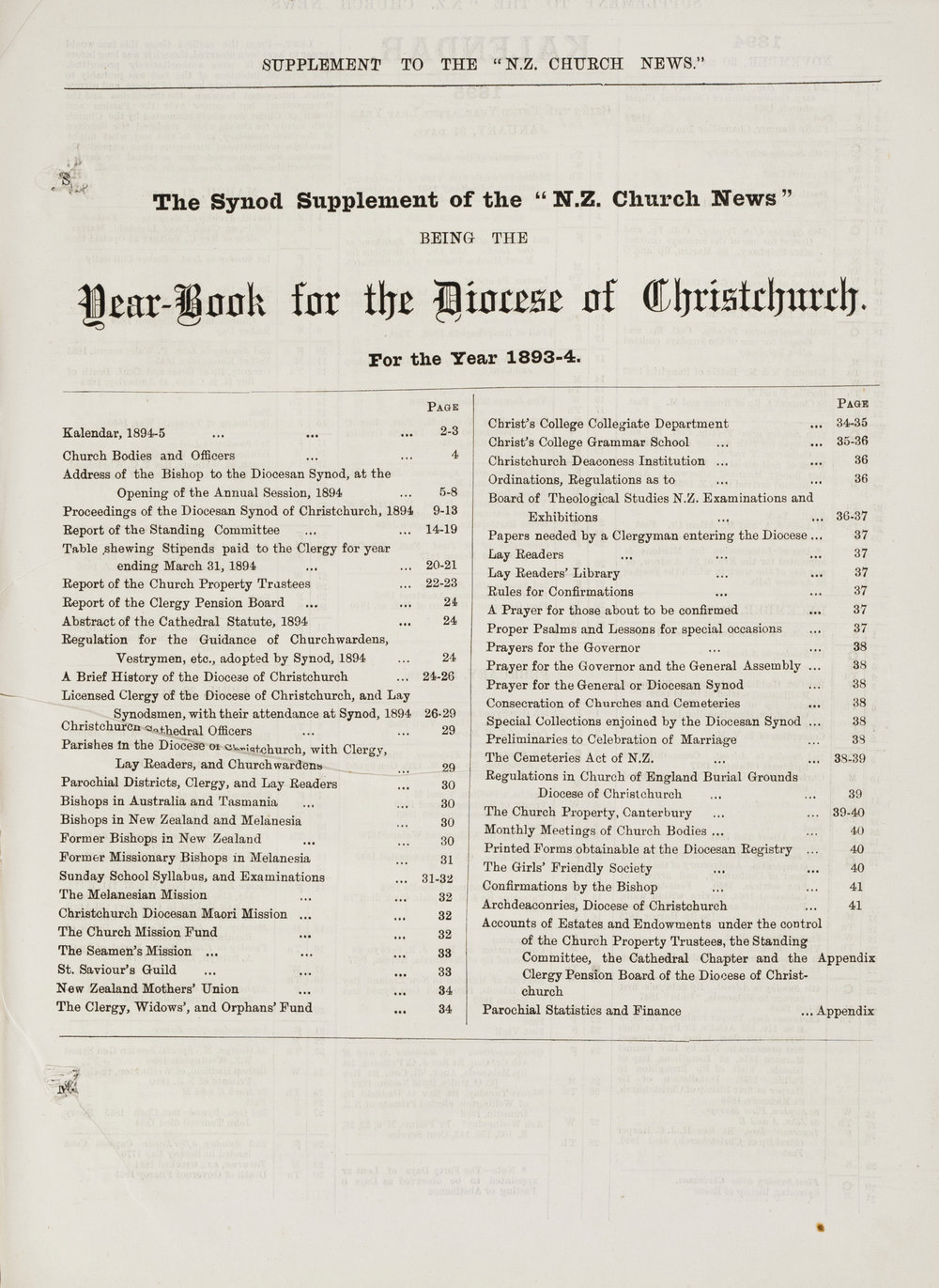 The New Zealand Church News Supplement Year Book 1884