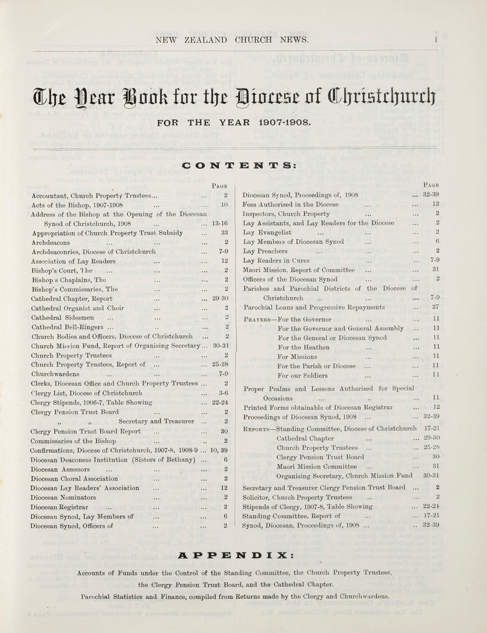 The New Zealand Church News Supplement Year Book 1908