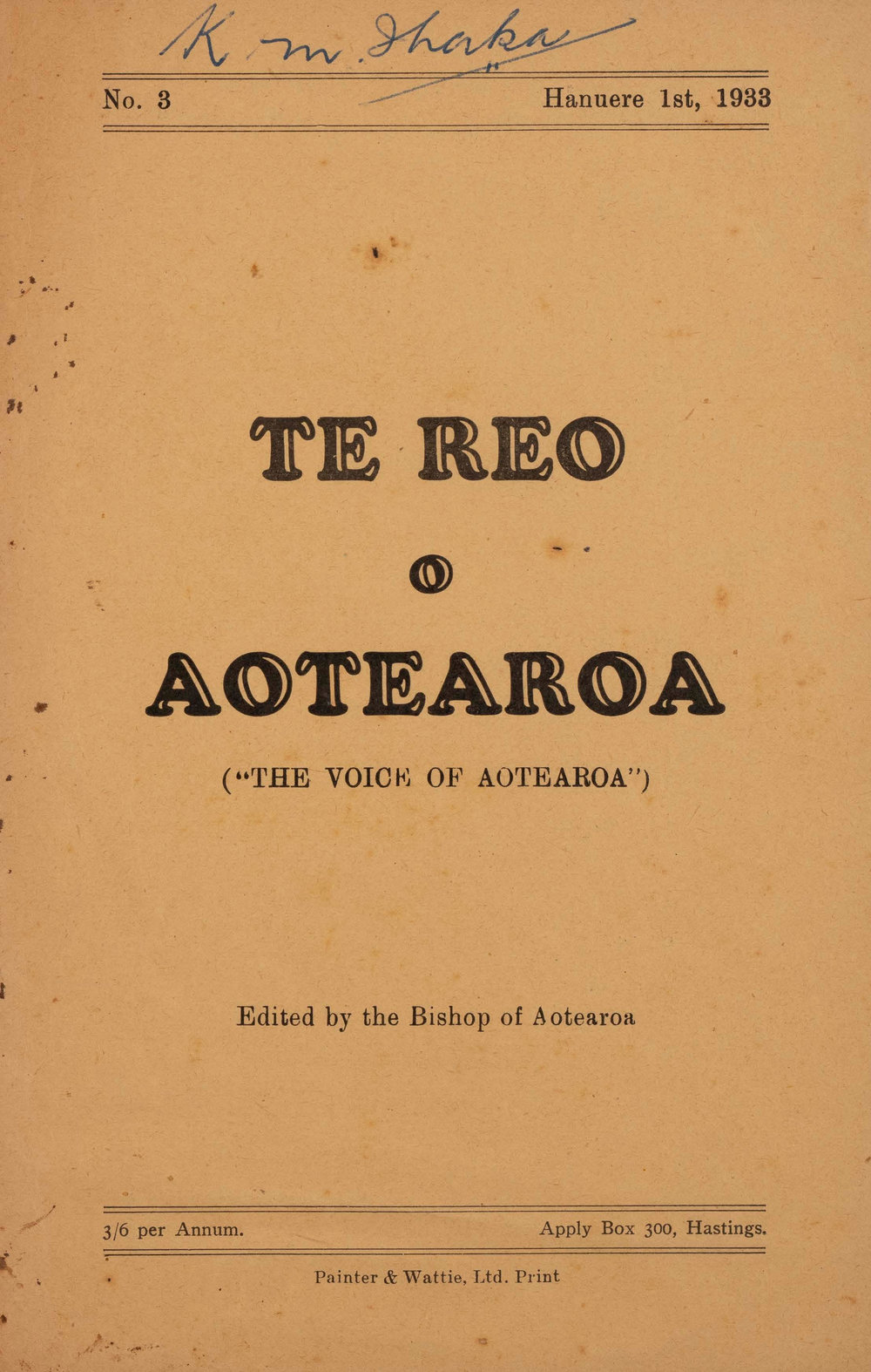 Te Reo o Aotearoa 1933 Hanuere Vol 3