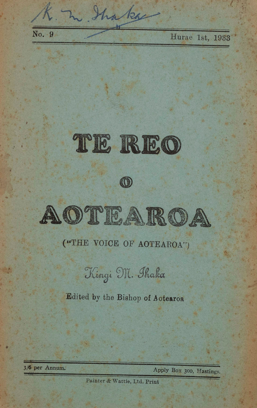 Te Reo o Aotearoa 1933 Hurae Vol 9