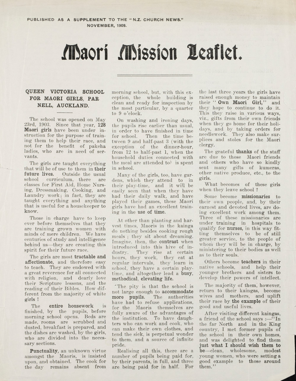 Supplement to the NZ Church News - Maori Mission 1909 Vol 4