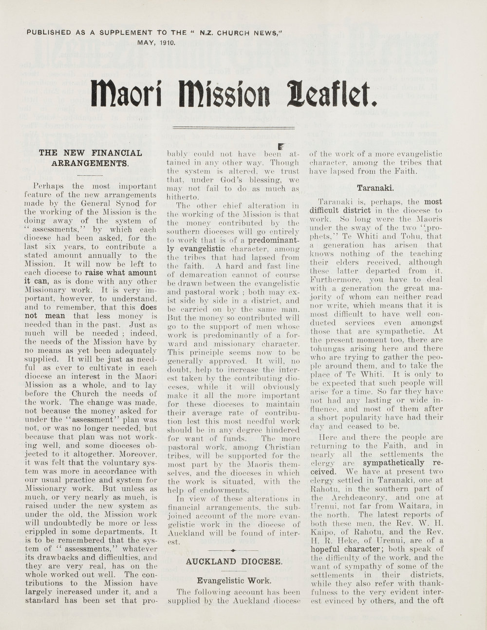 Supplement to the NZ Church News - Maori Mission 1910 Vol 3