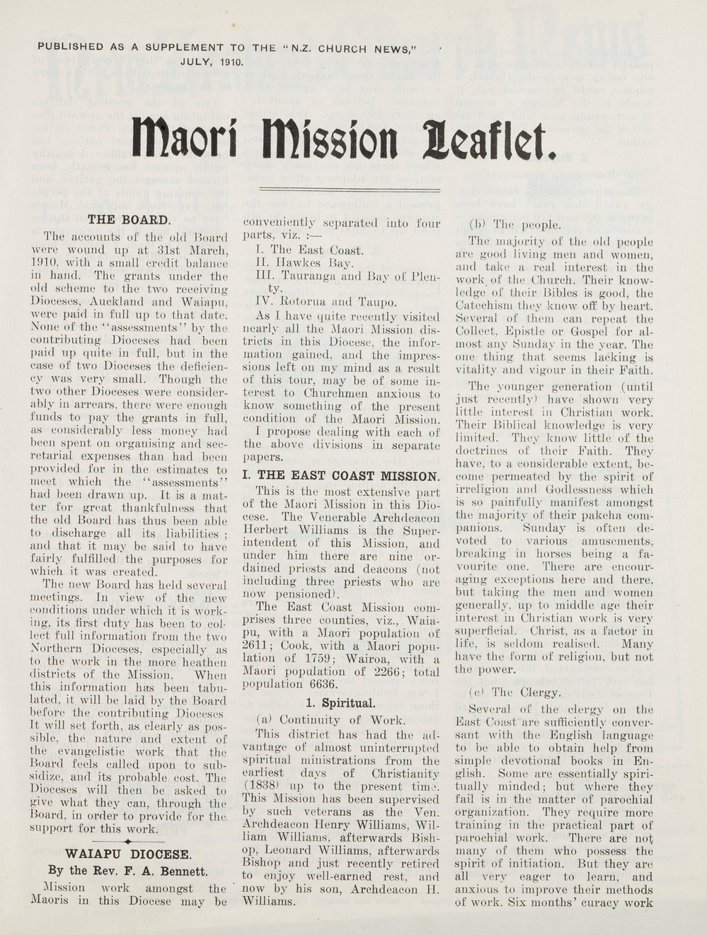 Supplement to the NZ Church News - Maori Mission 1910 Vol 4