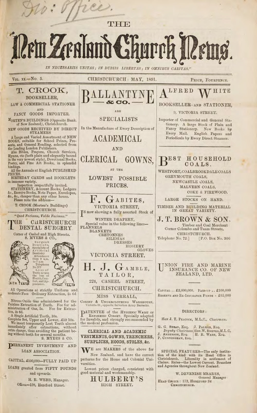 The New Zealand Church News May 1891