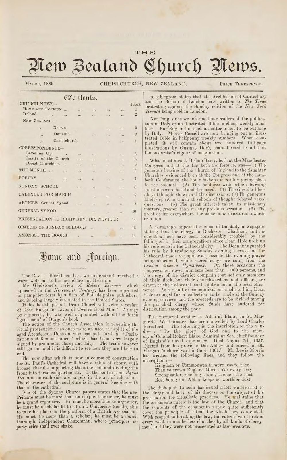 The New Zealand Church News, Issue 3 March 1889