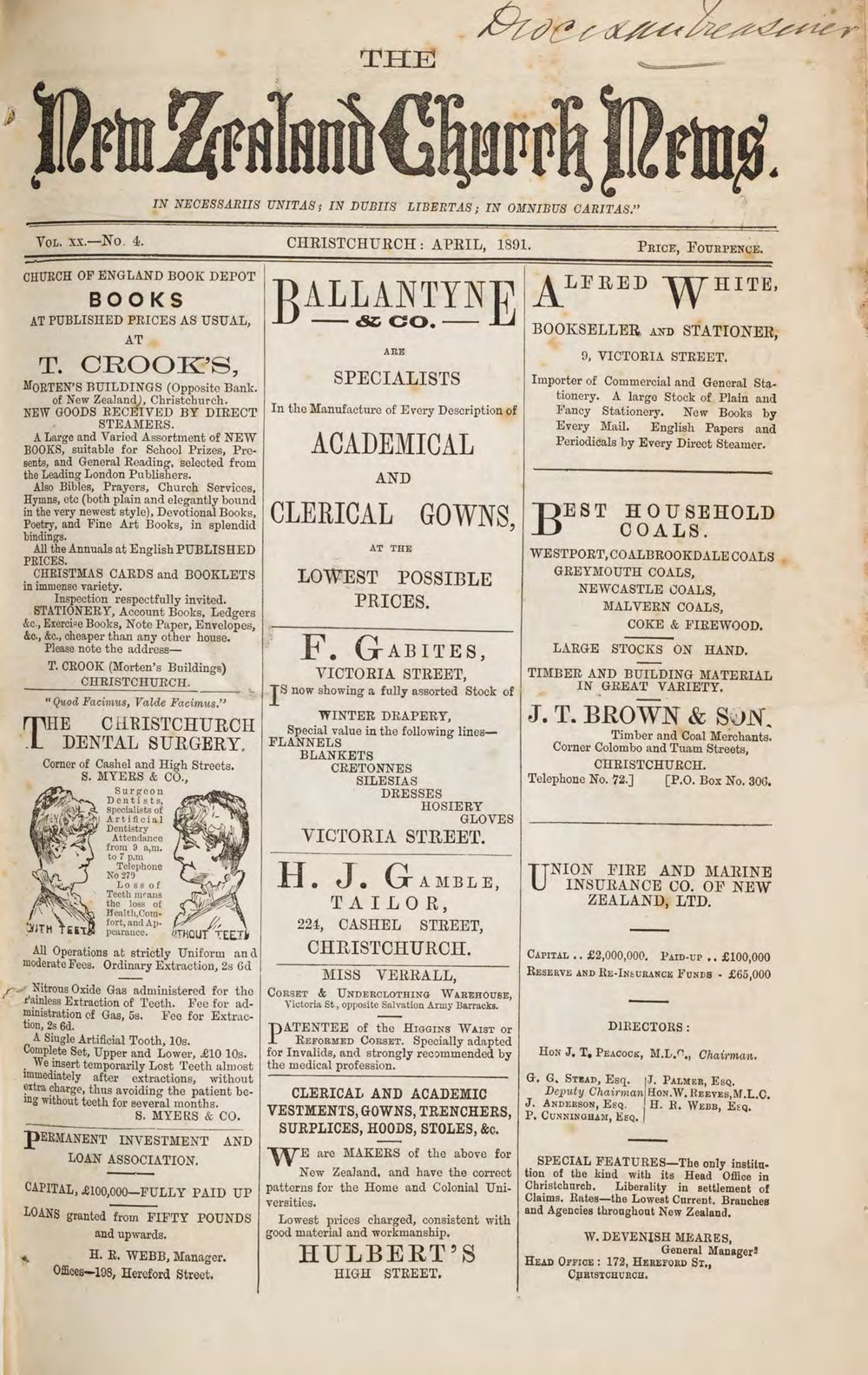 The New Zealand Church News April 1891