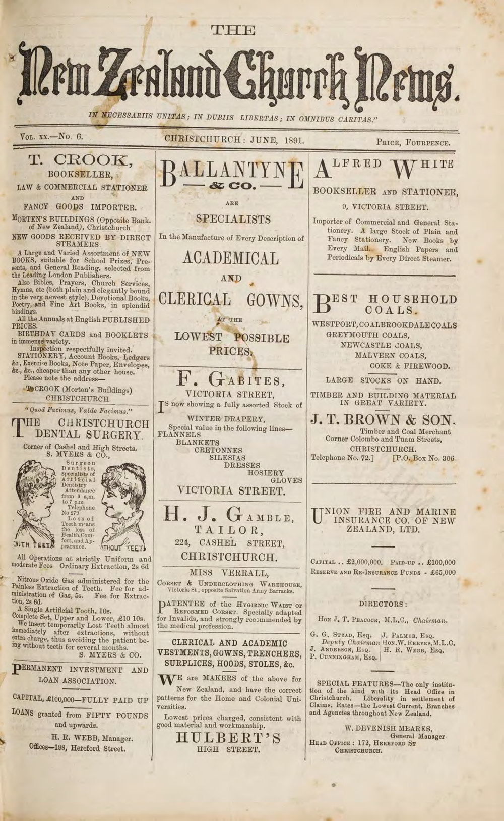 The New Zealand Church News June 1891