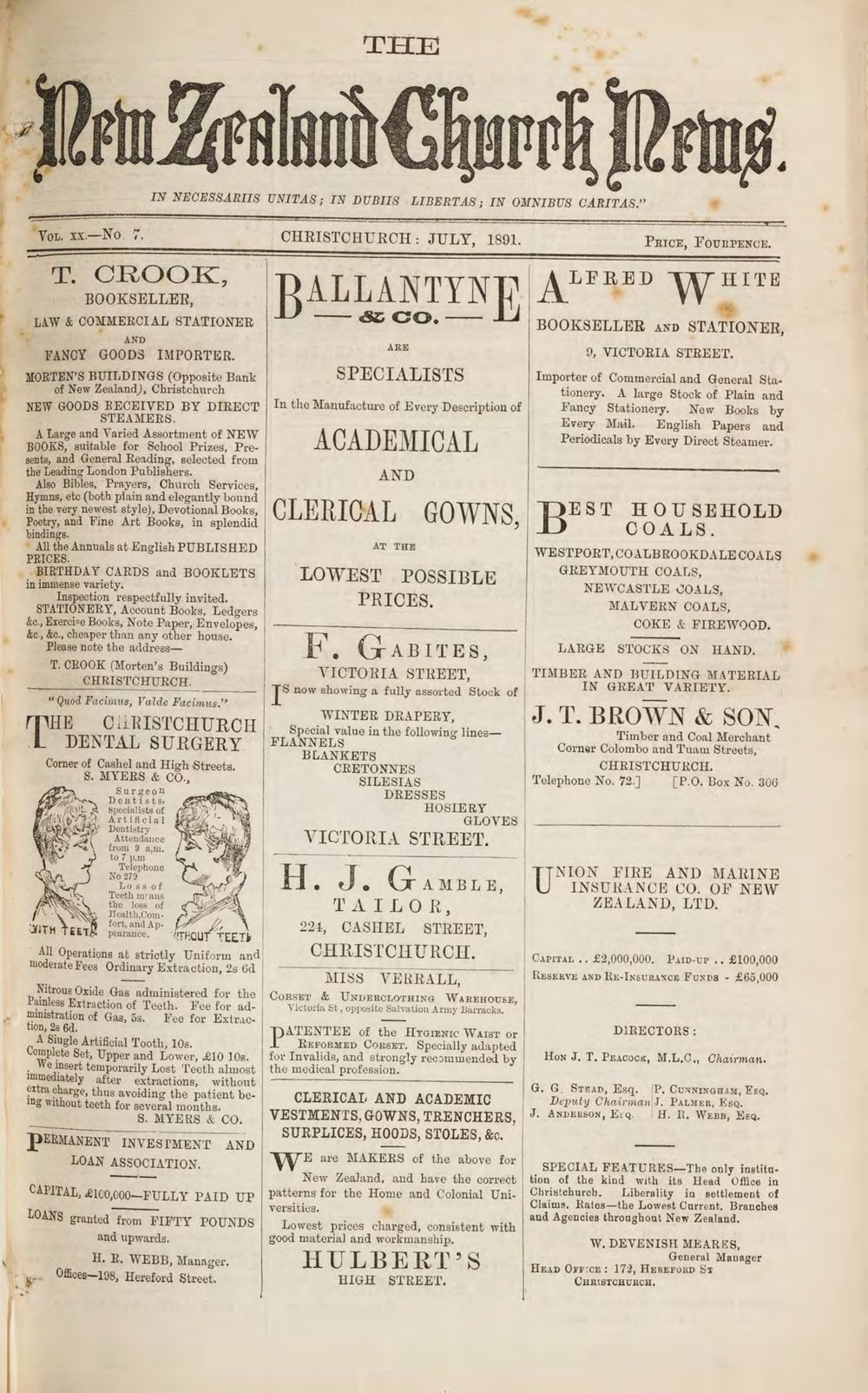 The New Zealand Church News July 1891