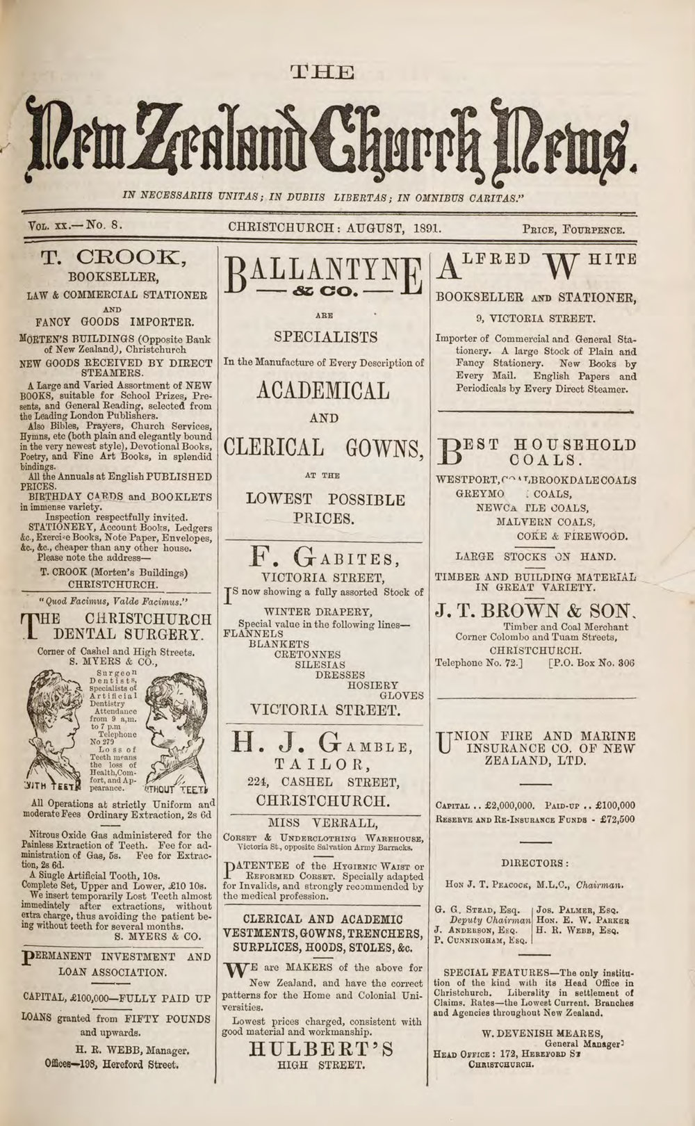 The New Zealand Church News August 1891