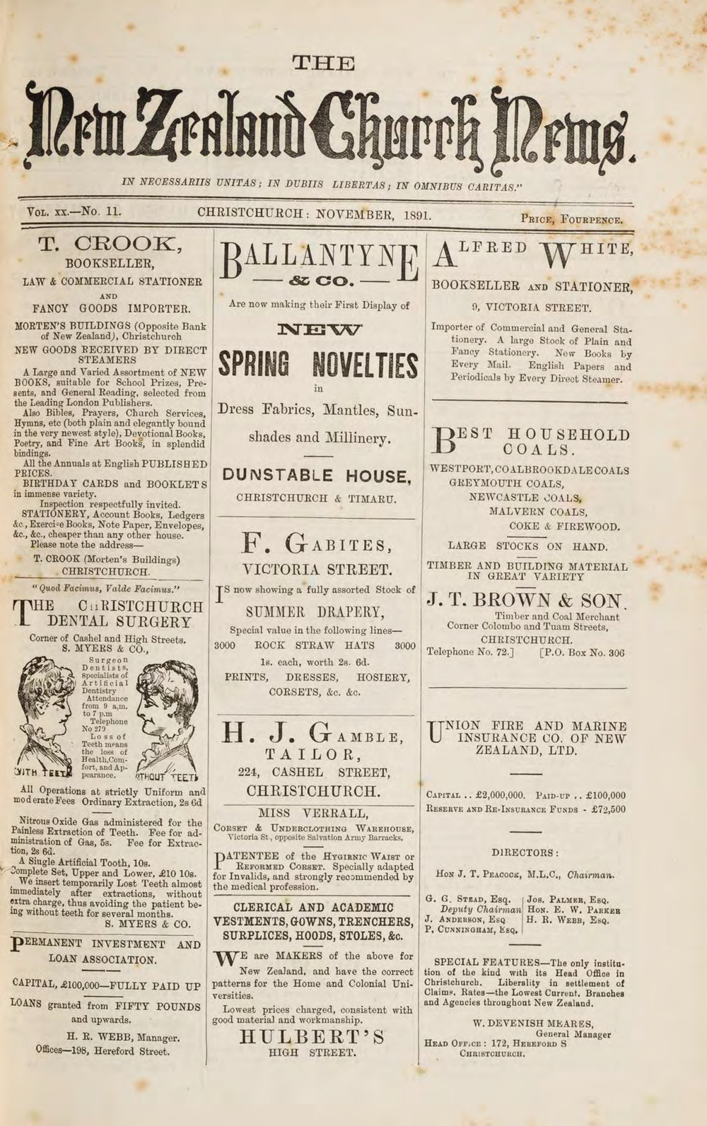 The New Zealand Church News November 1891