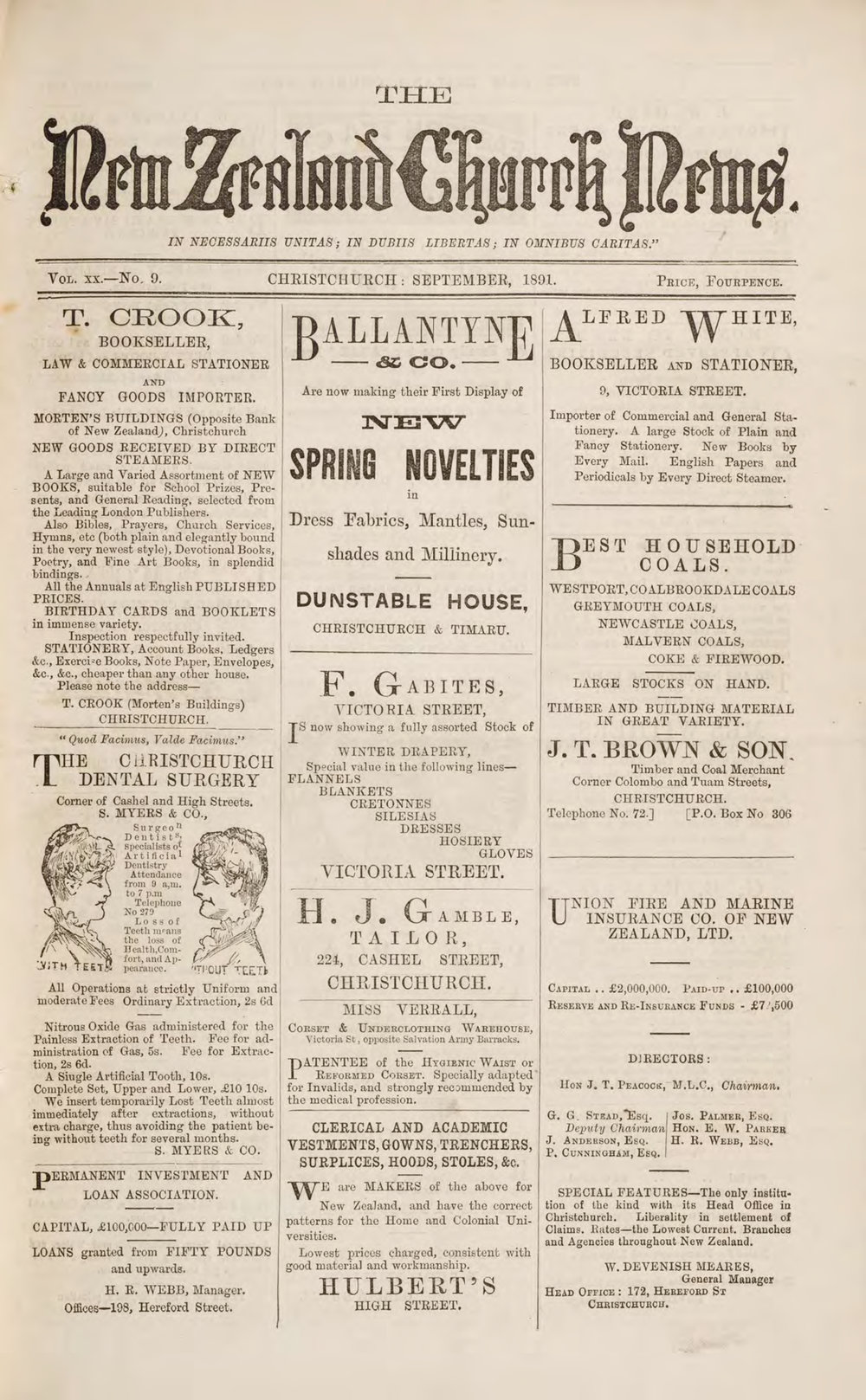 The New Zealand Church News September 1891