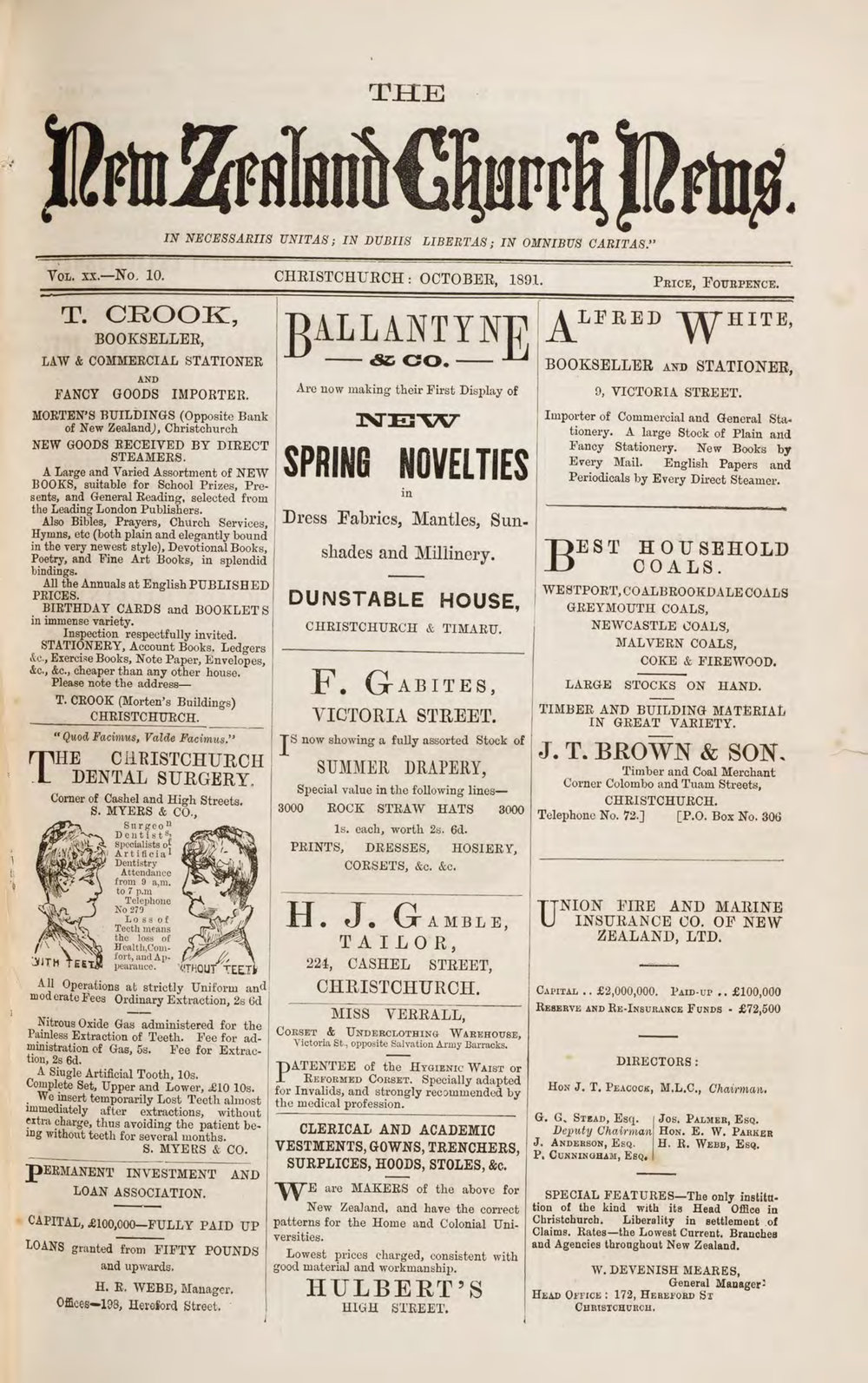 The New Zealand Church News October 1891