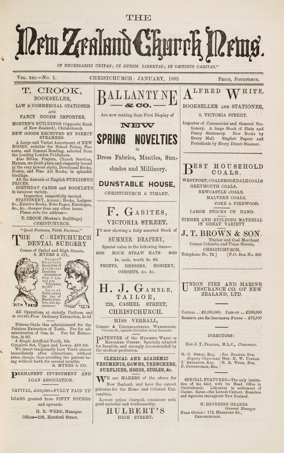 The New Zealand Church News January 1892