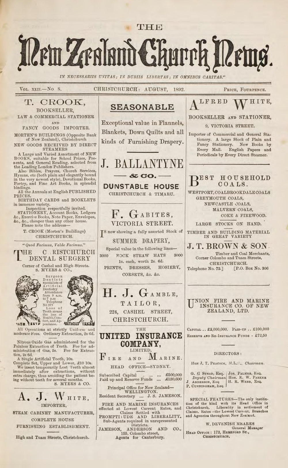 The New Zealand Church News August 1892