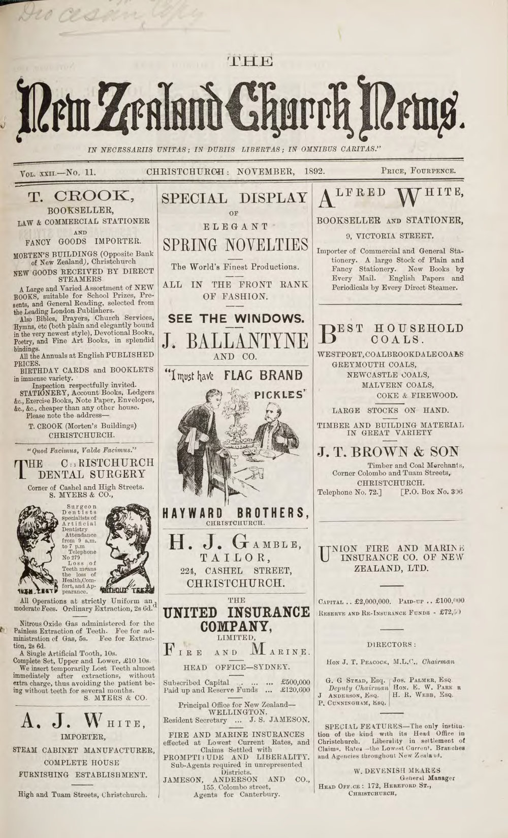 The New Zealand Church News November 1892