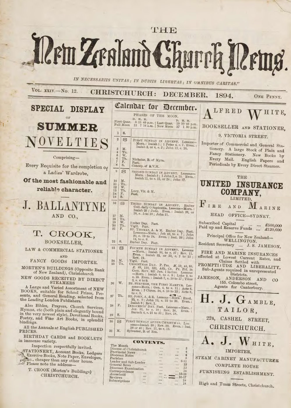 The New Zealand Church News December 1894