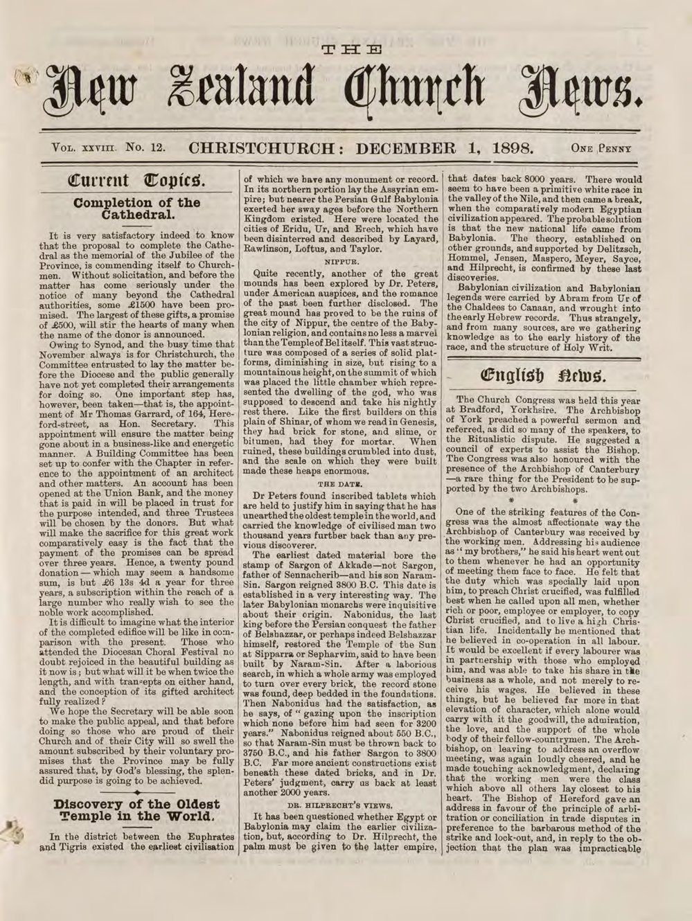 The New Zealand Church News December 1898