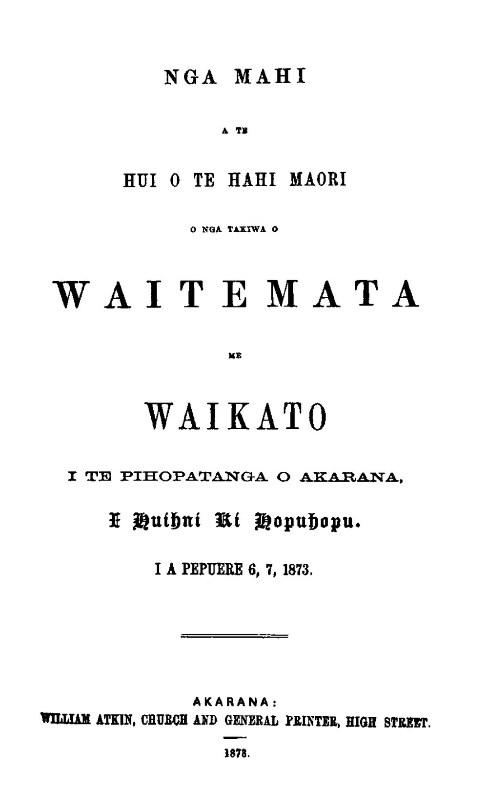 Waitemata me Waikato 1873