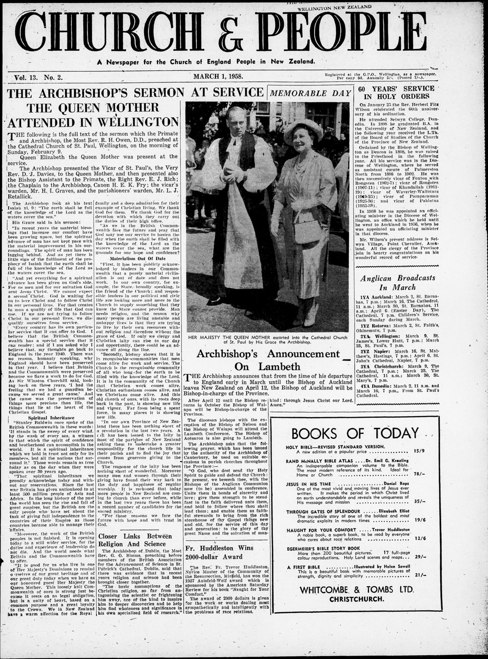 Church &amp; People: March 1958