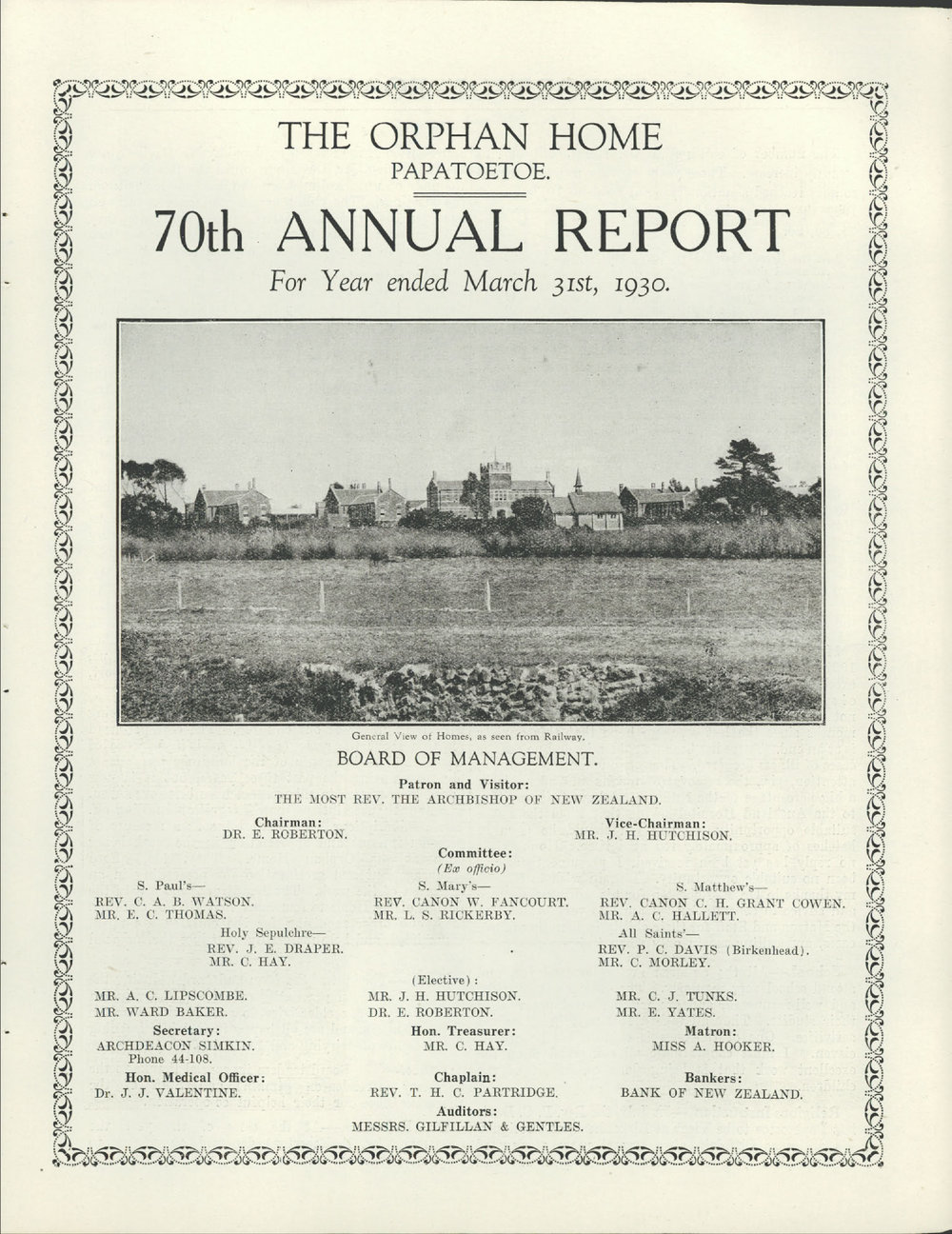 The Orphan Home Annual Report 1929 - 1930