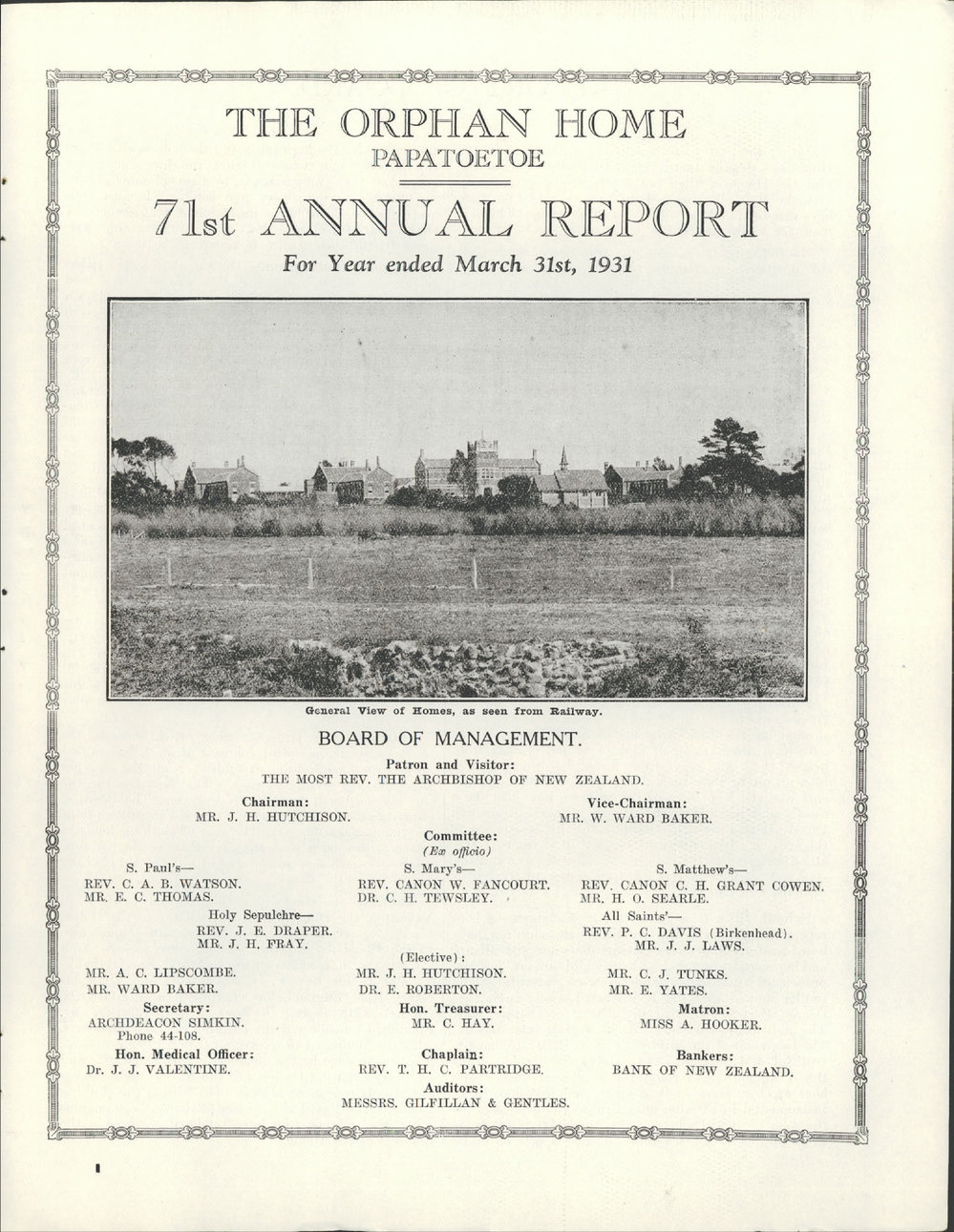 The Orphan Home Annual Report 1930 - 1931