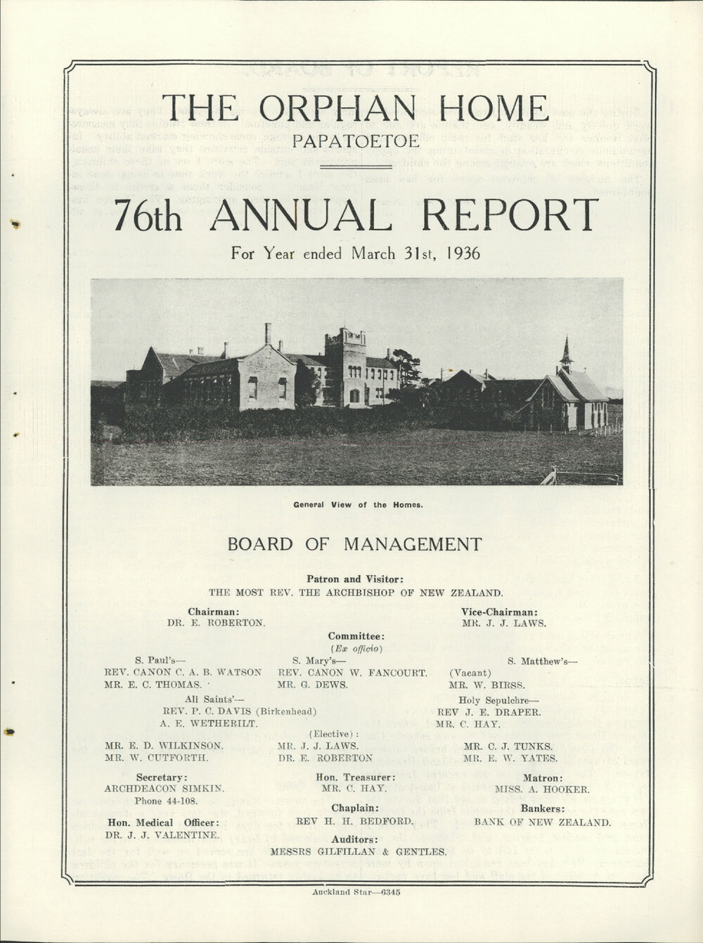 The Orphan Home Annual Report 1936